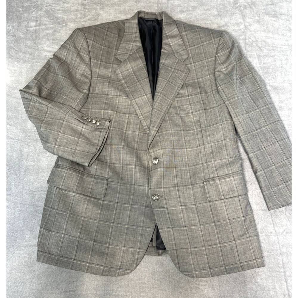 Holland & Sherry Bespoke Sportcoat Blazer 42R Gray Windowpane Wool Luxury